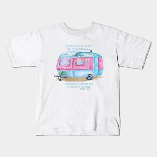 Pink and Blue Retro Vintage Camper Caravan Kids T-Shirt